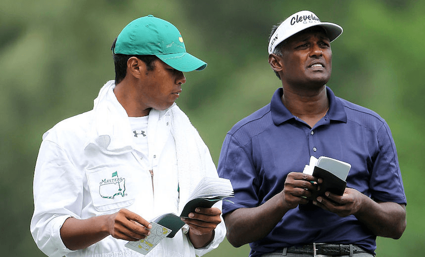 Vijay (right) and Qass Singh at the 2012 Masters Tournament at Augusta National Golf Club, April 2012. Photo by Jamie Squire/Getty Images)