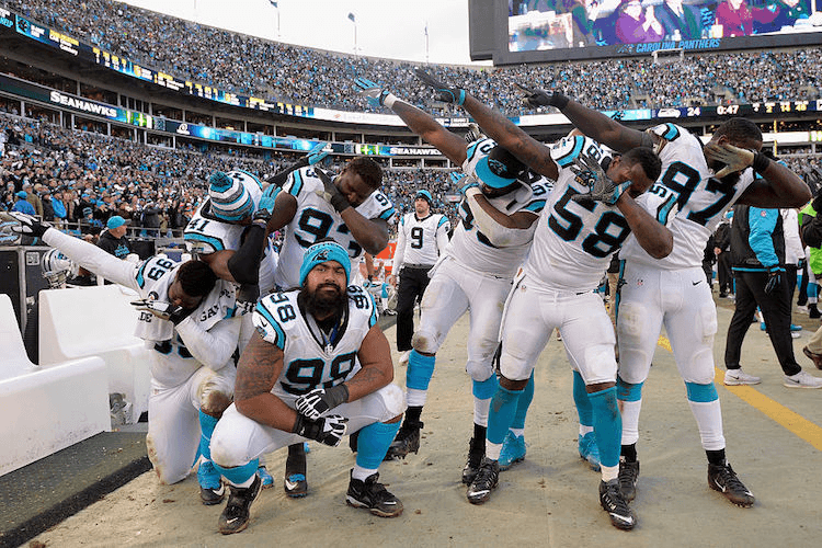 Carolina Panthers dab after defeating the Seattle Seahawks in the NFL Playoffs.  (Photo by Grant Halverson/Getty Images)
