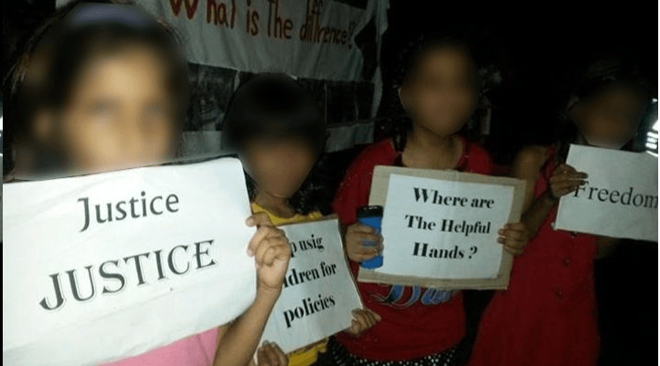 Children take part in a protest on Nauru, 2015.