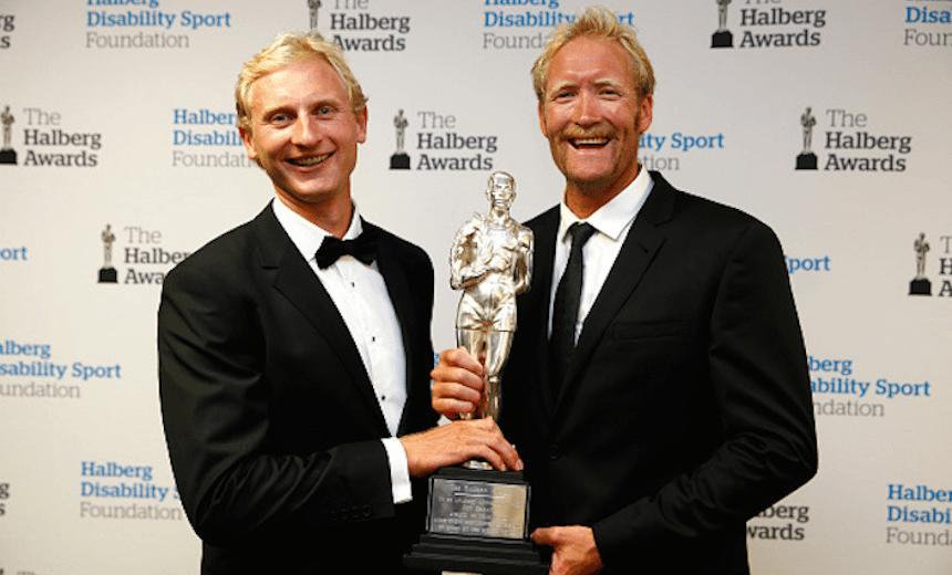 AUCKLAND, NEW ZEALAND – FEBRUARY 11: Halberg Award winners Hamish Bond (L) and Eric Murray (R)  hold the Halberg Award at the 2015 Halberg Awards at Vector Arena on February 11, 2015 in Auckland, New Zealand.  (Photo by Phil Walter/Getty Images) 
