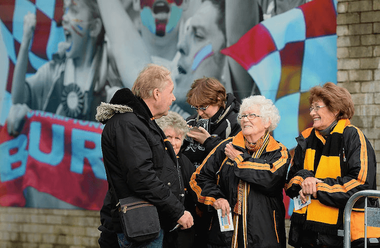 Hull City ultras loiter menacingly outside Turf Moor. (Photo: Getty Images)
