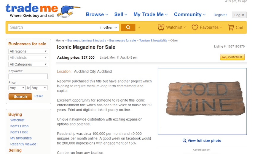 Which iconic New Zealand magazine is mysteriously being sold on TradeMe?