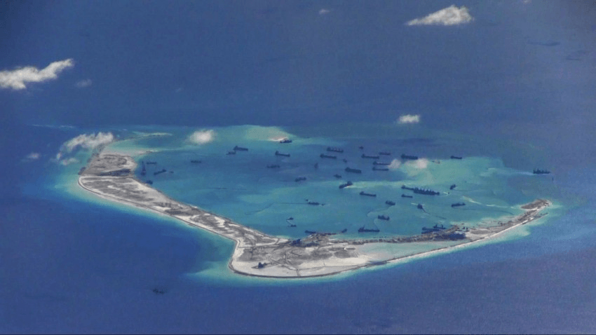 dredging vessels are purportedly seen in the waters around Mischief Reef in the disputed Spratly Islands in the South China Sea 