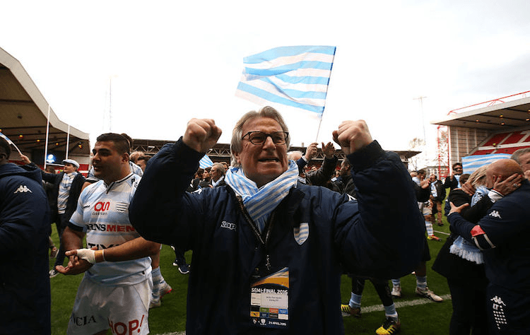 Racing 92 owner Jacky Lorenzetti celebrates after the Rugby Champions Cup semi final between Leicester Tigers and Racing 92, April 24, 2016  (Photo: Getty)