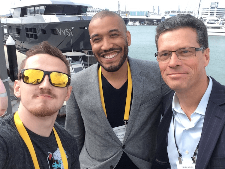 YouTube star Tom Cassell, his business partner Angelo Pullen and the writer selfied by an expert at the Viaduct . 