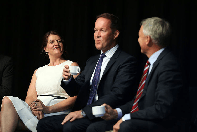 Candidates Victoria Crone (L) Mark Thomas (C) and Phil Goff wait to speak during the first Auckland Mayoral debate on February 15, 2016 (Photo by Fiona Goodall/Getty Images)