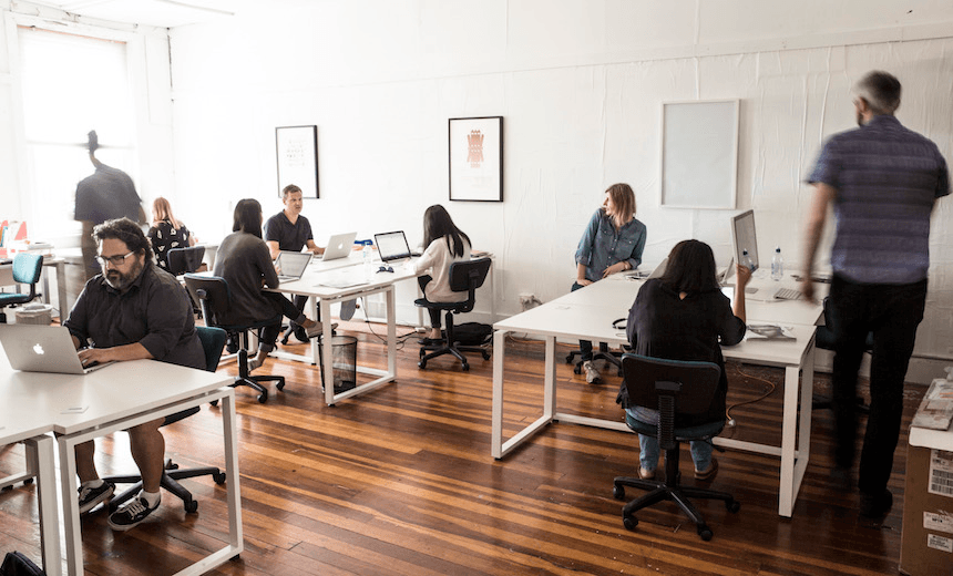 An actual action shot of The Spinoff’s downtown Auckland offices 
