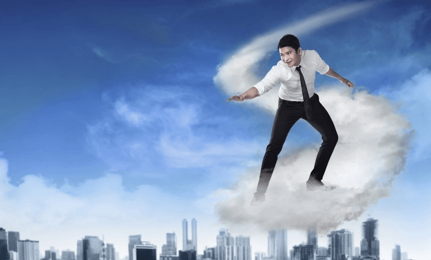 Business person flying with the cloud