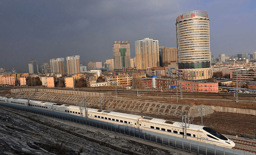 A CRH high-speed train runs across Urumqi city during its test run in China.  (Photo by ChinaFotoPress/ChinaFotoPress via Getty Images)