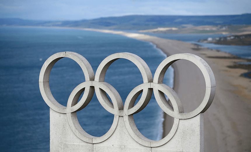 WEYMOUTH, ENGLAND – MARCH 07:  The Olympic Rings overlook Chesil Beach during a Team GB Sailing Announcement for the Rio 2016 Olympic Games on March 7, 2016 in Weymouth, England.  (Photo by Richard Heathcote/Getty Images) 
