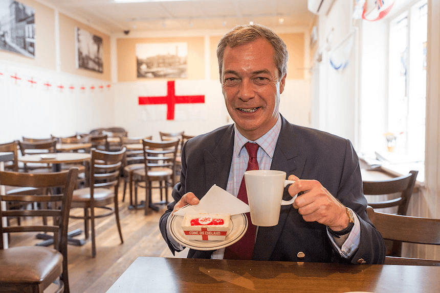 Former UKIP leader Nigel Farage poses with a cake last mont (Dan Kitwood/Getty Images)
