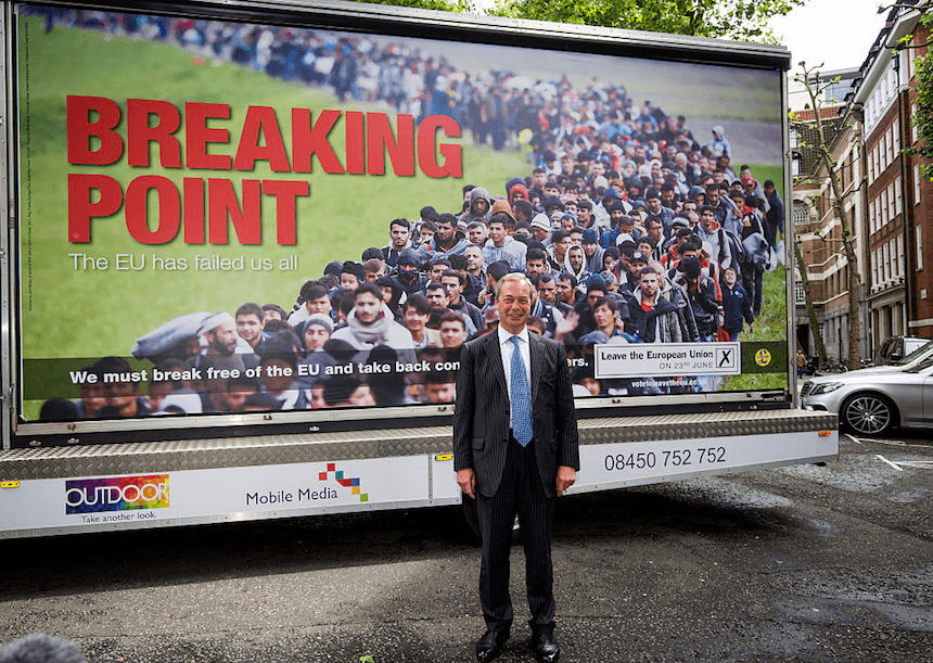 Former UKIP leader Nigel Farage poses with the party's controversial EU referendum poster last month ( Jack Taylor/Getty Images)