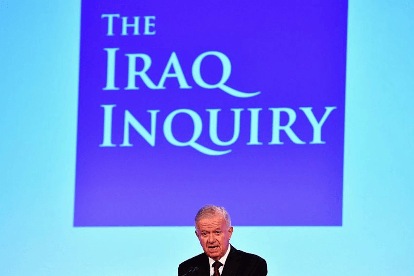  Sir John Chilcot, speaking upon the launch of his reportat the Queen Elizabeth II Centre in Westminster on July 6, 2016 in London, England. The Iraq Inquiry Report into the UK government's involvement in the 2003 Iraq War under the leadership of Tony Blair is published today. The inquiry, which concluded in February 2011, was announced by then Prime Minister Gordon Brown in 2009 and is published more than seven years later.