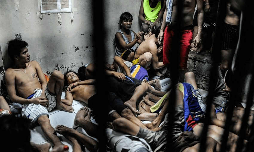An overcrowded cell, part of Duterte's crackdown against accused drug dealers. Photo: Getty