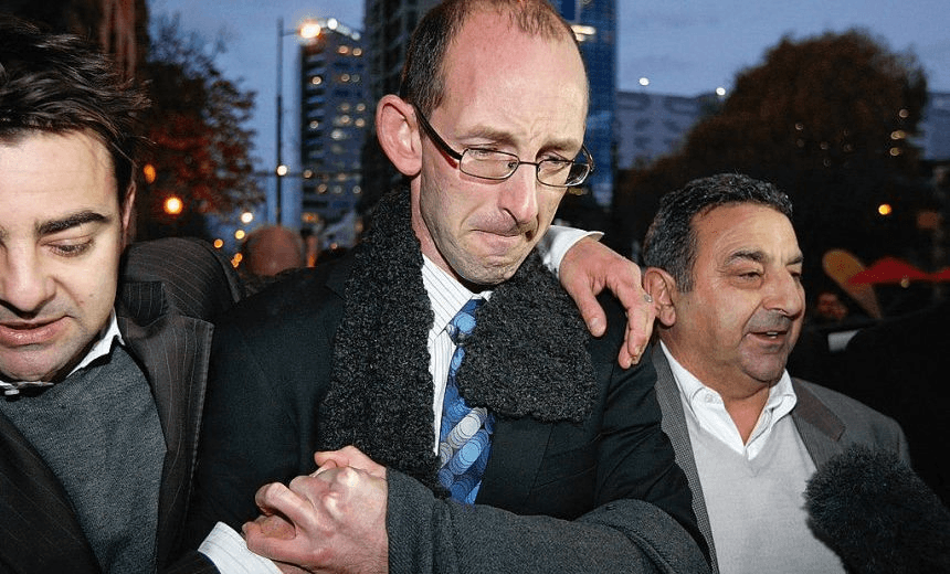 David Bain leaves the Christchurch High Court following his not guilty verdict passed down today at Christchurch High Court on June 5, 2009 in Christchurch, New Zealand. Bain was convicted for the 1994 murders of five members of his family, his parents and three siblings, and served 12 years of his life sentence. On his final appeal in 2007 the Privy Council quashed his convictions and recommended a retrial. (Photo by Martin Hunter/Getty Images)