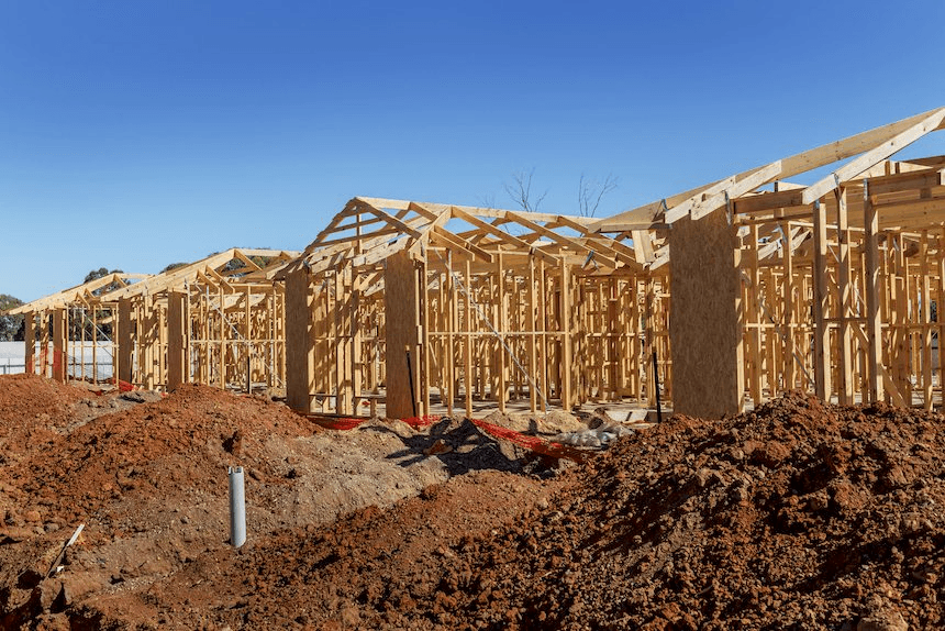 New homes being constructed on a site