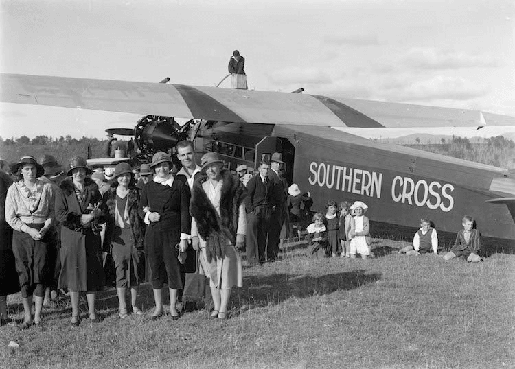 Waiuta locals put on their best clothes and travel to Ikamatua on March 14, 1934 to see a grand sight - Sir Charles Kingsford Smith landing his plane Southern Cross. 