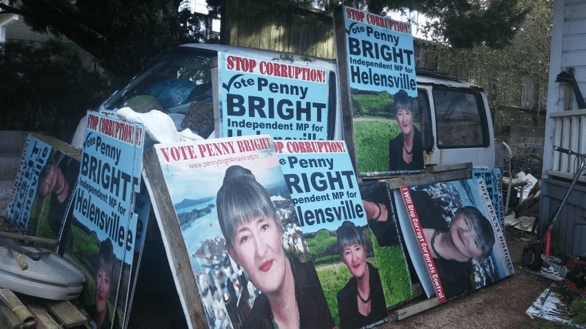 The campaign signs which sit in Penny Bright's front yard.