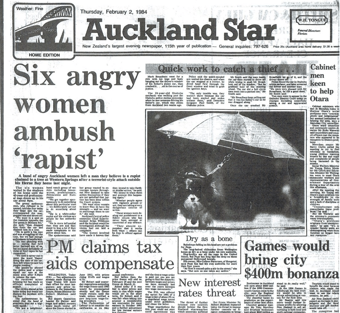 The front page of the Auckland Star, 2nd February, 1984.