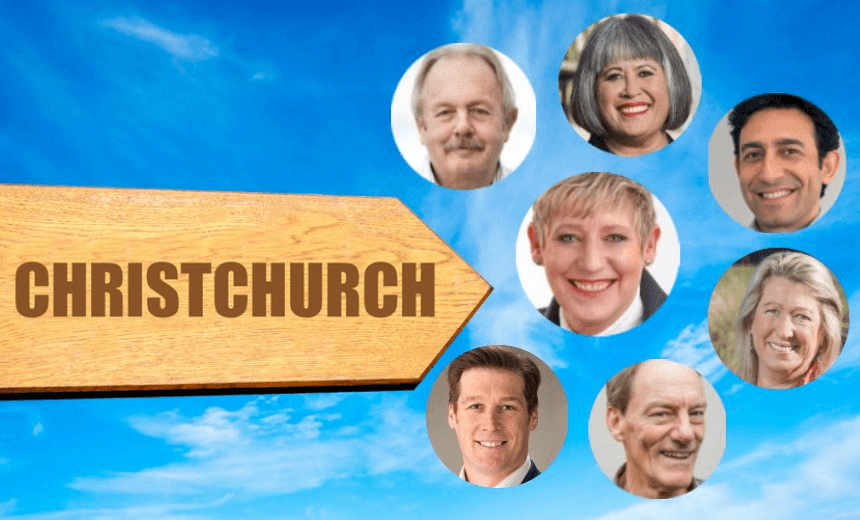 Christchurch mayor Lianne Dalziel, centre, and council candidates (clockwise from top)  
