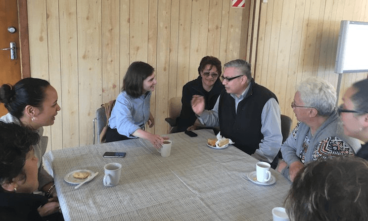 Chlöe Swarbrick chats with attendees following the Whare Waatea debate.