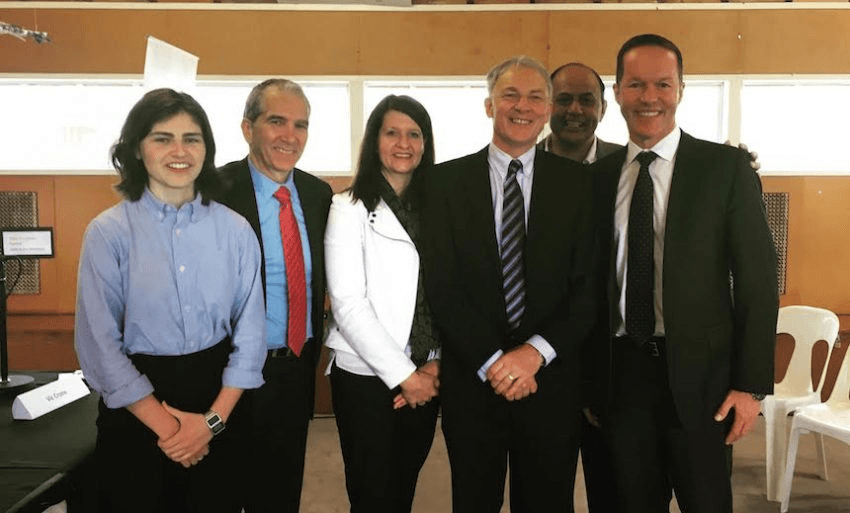 With fellow mayoral candidates at the Waatea debate in Manukau. 