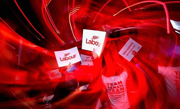 AUCKLAND, NEW ZEALAND – AUGUST 10:  Labour supporters celebrate as leader of the Labour Party, David Cunliffe officially launches Labour’s election campaign at Viaduct Events Centre on August 10, 2014 in Auckland, New Zealand. David Cunliffe will go head to head with current Prime Minister of New Zealand, John Key at the general election on 20 September 2014.  (Photo by Phil Walter/Getty Images) 
