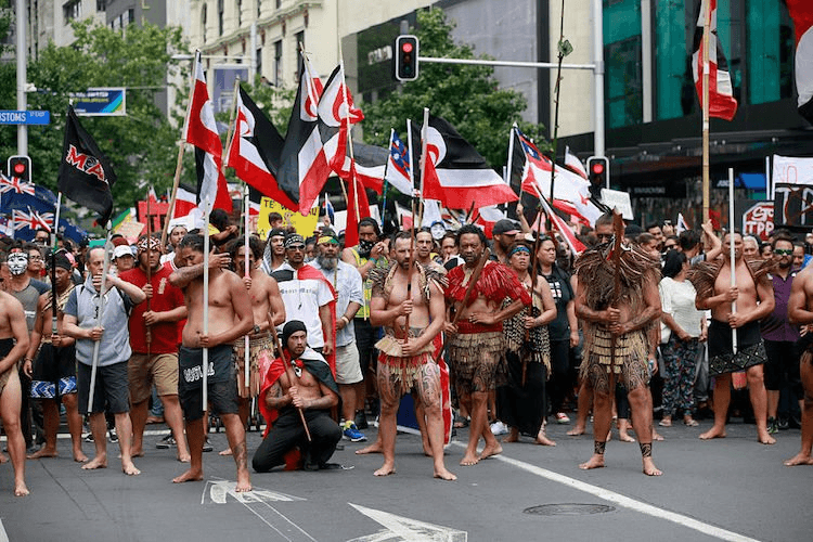 A TPP protest hikoi makes its way down Queen Street, Auckland, February 4, 2016. (Photo: Phil Walter/Getty Images)
