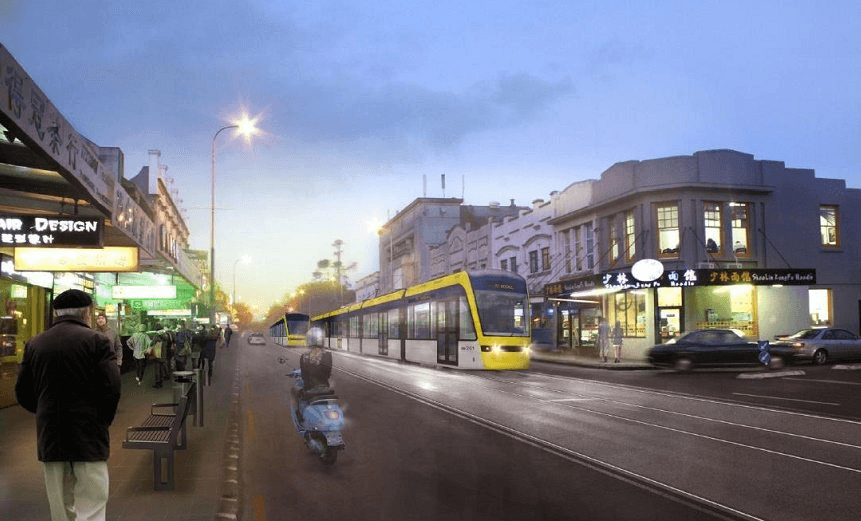 THE ARTIST’S IMPRESSION SHOWING HOW NICE LIGHT RAIL COULD LOOK ON DOMINION ROAD. IMAGE: AUCKLAND COUNCIL 
