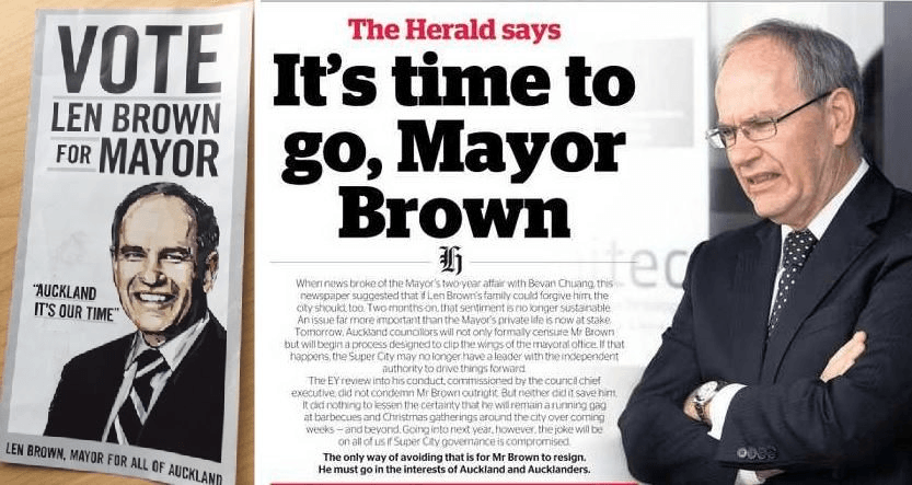 A Len Brown flyer from 2010, and that Herald front-page editorial