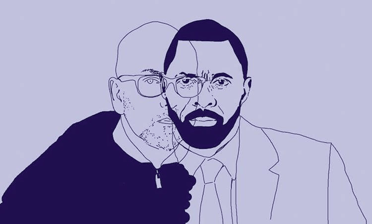 Neil Cross and his creation, Luther (Illustration: Imogen Temm)