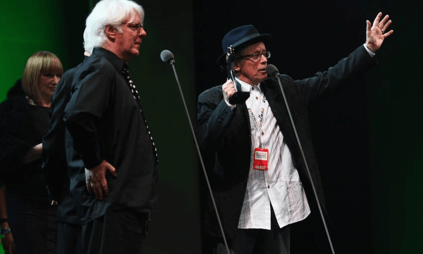 RAY COLUMBUS AND TEH INVADERS ACCEPTING THE LEGACY AWARD AT THE 2009 VNZMAs (Photo: Hannah Peters/Getty Images)
