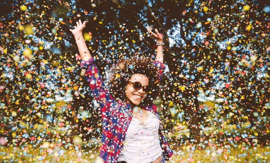 Hipster enjoying confetti 
