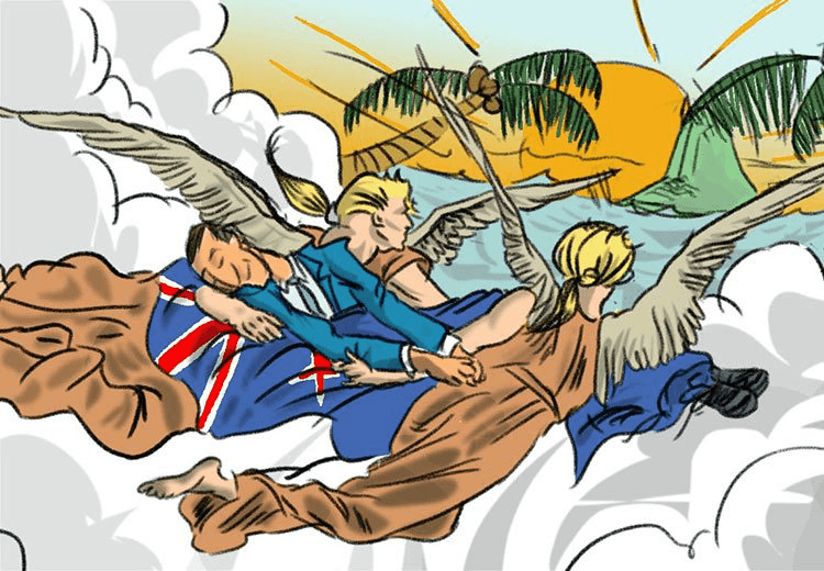 John Key bye bye. Original illustration by José Barbosa. 