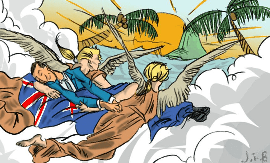 Bye bye John Key. Illustration by José Barbosa.  
