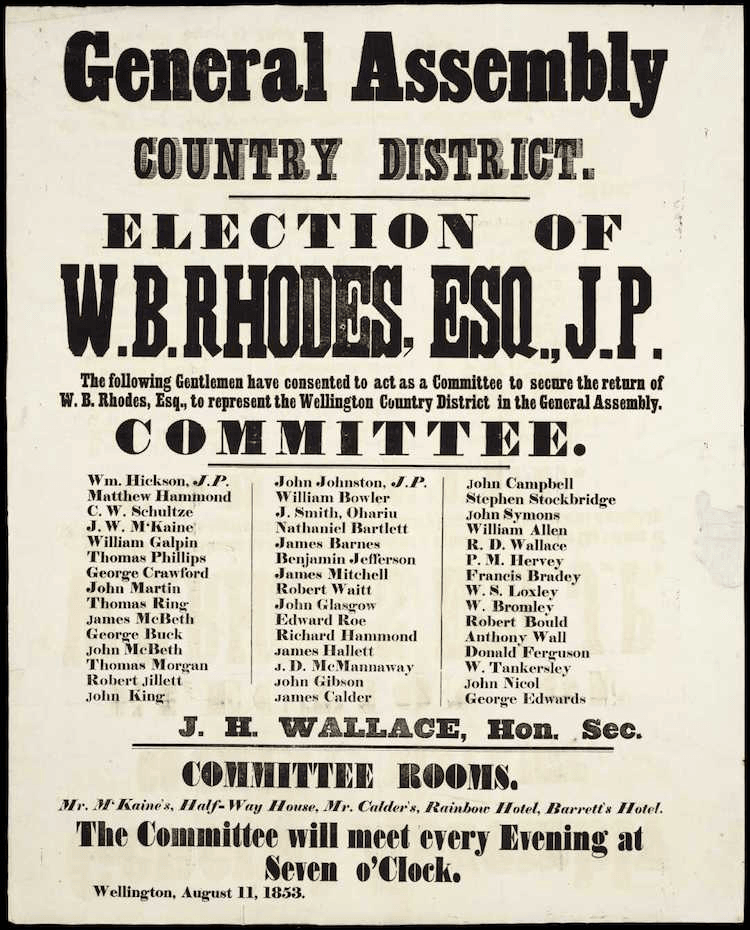 I never properly considered the notion that people had meetings in 1853 (Source: Alexander Turnbull Library, Wellington, New Zealand. http://natlib.govt.nz/records/22434044)