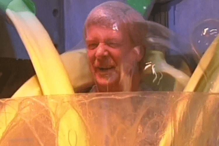 Original 1981 What Now host is gunged in a gunge chamber during an anniversary special. (Photo: YouTube – 'What Now's Best Gunge! (Part 2)')