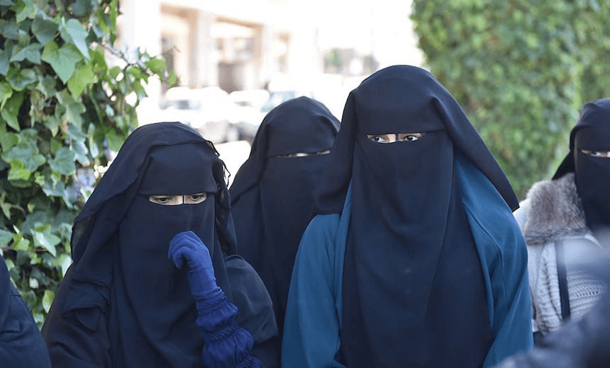 Afghan women protest the burqa ban in the Moroccan capital Rabat, on 15 January 2017. 
 (Photo by Jalal Morchidi/Anadolu Agency/Getty Images) 
