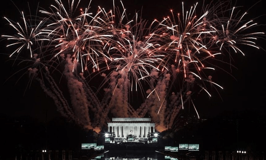 WASHINGTON, USA – January 19: Fire works explode above the Lincoln Memorial at the conclusion of the “Make America Great Again! Welcome Celebration” on the eve of the 58th U.S. Presidential Inauguration in Washington, USA on January 19, 2017. (Photo by Samuel Corum/Anadolu Agency/Getty Images) 
