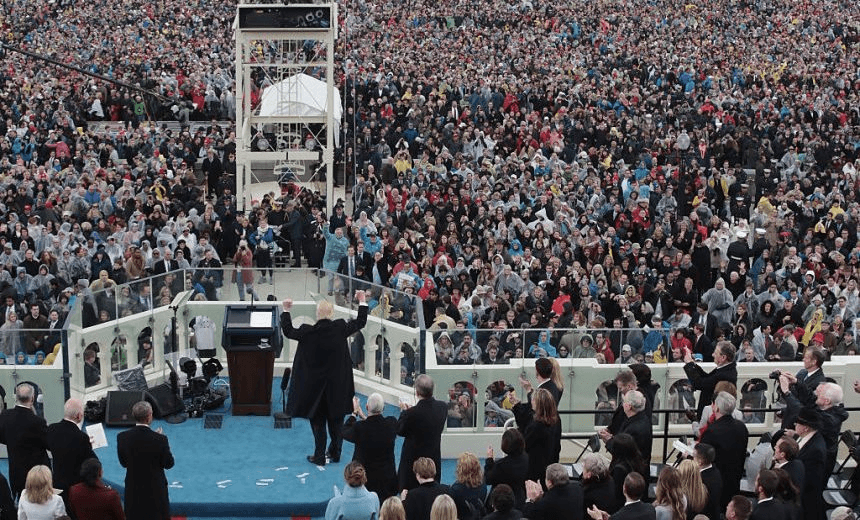 WASHINGTON, DC - JANUARY 20: President Donald Trump gives his inaugural speech on the West Front of the U.S. Capitol on January 20, 2017 in Washington, DC. In today's inauguration ceremony Donald J. Trump becomes the 45th president of the United States. (Photo by Scott Olson/Getty Images)