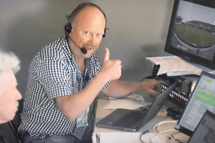 ONE OF THE SKY TV CREW BEING “GENTLY RAZZED”. PHOTO: CALUM HENDERSON