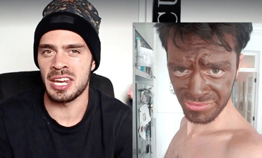 Jimi Jackson, left, and in blackface 
