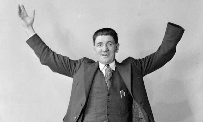 John Alexander Lee in 1936, while he was Labour Member of Parliament for Grey Lynn. Lee lost his left arm in World War I. (Photographed by S P Andrew Ltd.) 
