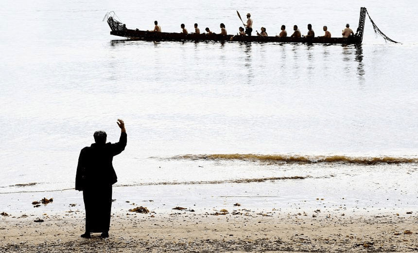 Beginning a long journey, or felling a tree to use as a waka? A perfect opportunity for a karakia. (Photo by Cam McLaren/Getty Images) 
