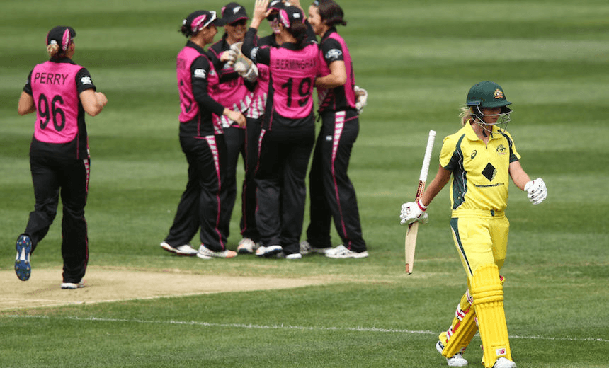 ADELAIDE, AUSTRALIA – FEBRUARY 22:  Meg Lanning of Australia leaves the field after getting out to Holly Huddleston of New Zealand during the Women’s Twenty20 International match between the Australia Southern Stars and the New Zealand White Ferns at Adelaide Oval on February 22, 2017 in Adelaide, Australia.  (Photo by Morne de Klerk/Getty Images) 

