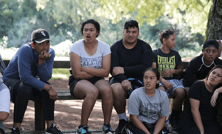 A still from Under The Bridge: Papakura High School students at The Rising Foundation camp. 
New Zealand Herald photograph by Michael Craig 
