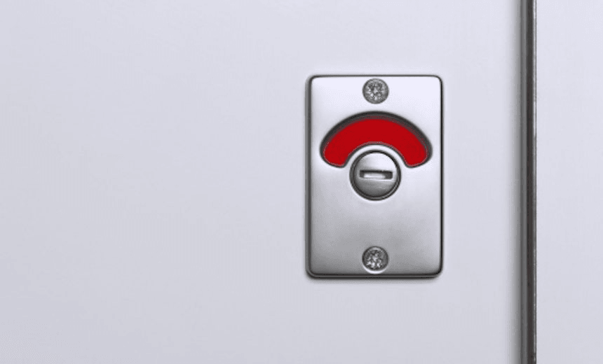 ‘Engaged’ lock on cubicle door 
