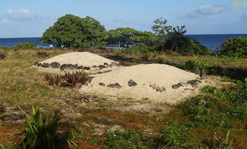 Pangai Fa’itoka, on ‘Eua’s west coast, where some of the first refugees from ‘Ata are buried (Image: Supplied) 
