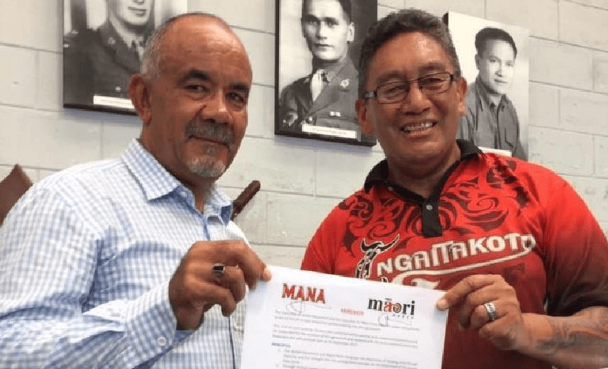 Former Māori Party co-leader Te Ururoa Flavell and Hone Harawira, with their agreement to not directly oppose each other in the 2017 election. 

