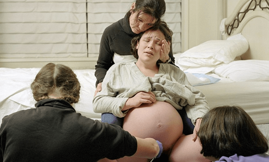 A home birth, with a midwife 
